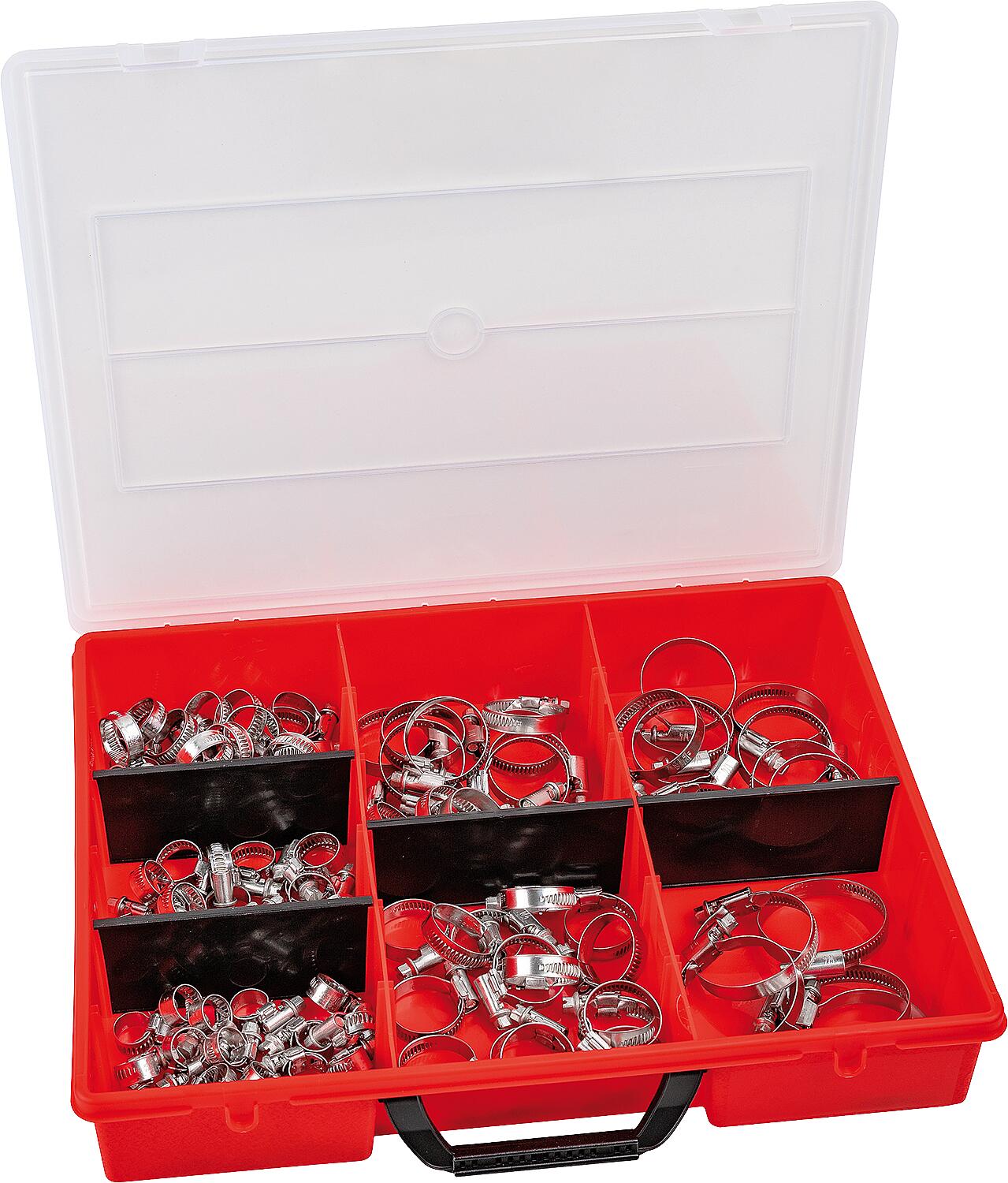 Assortiment de colliers de serrage W4 en acier inoxydable, 105 pièces.
