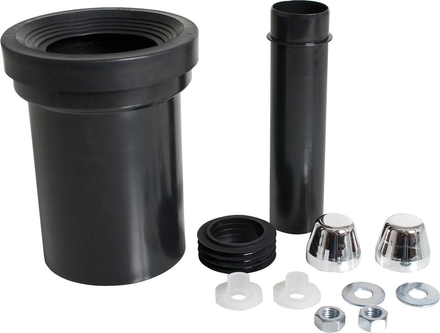 Kit de raccordement WC avec tuyau d'évacuation de 110 mm et bouchons blancs
