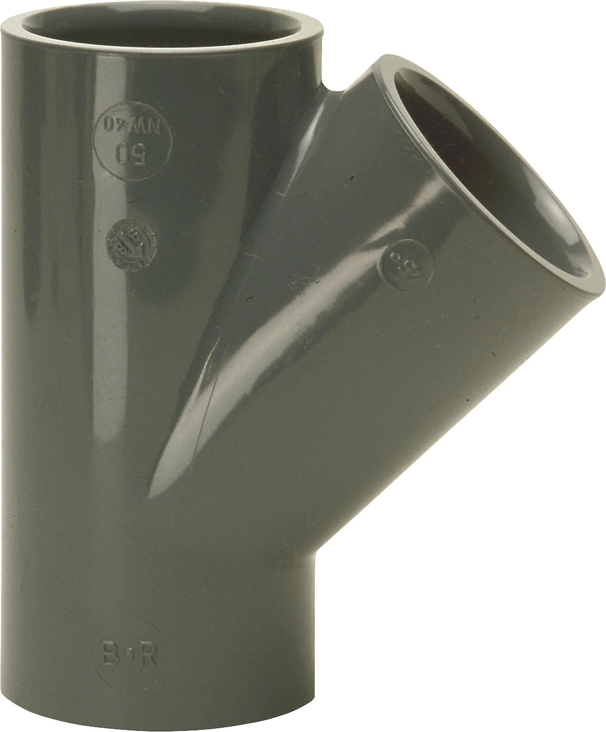 PVC-U - 45° branch fitting, 63 mm, adhesive socket on all sides