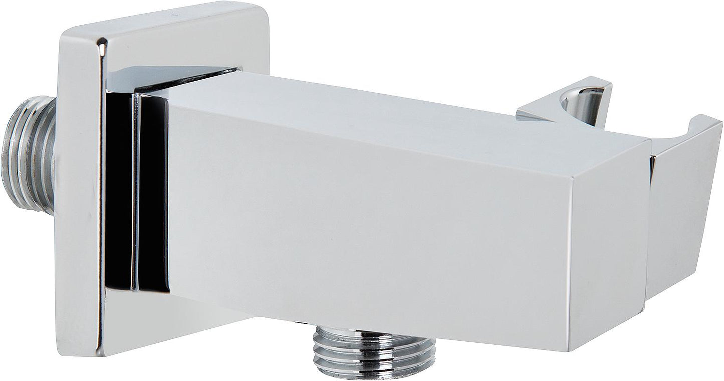 Coude de raccordement mural design avec support de douche, forme carrée DN15 (1/2") chromé