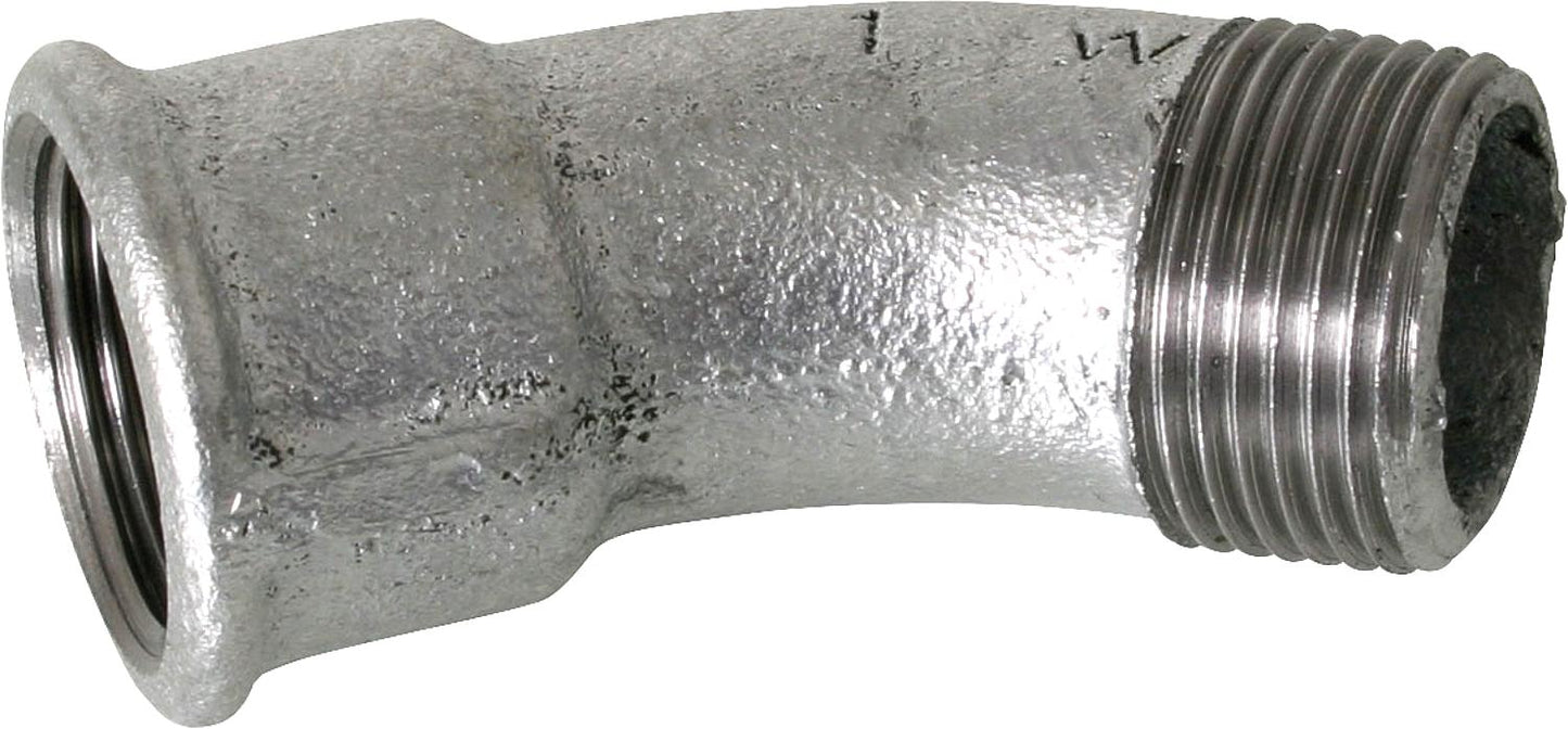 Malleable cast iron fitting galvanized No. 40 long elbow I/A 45°, Ø 3/8"