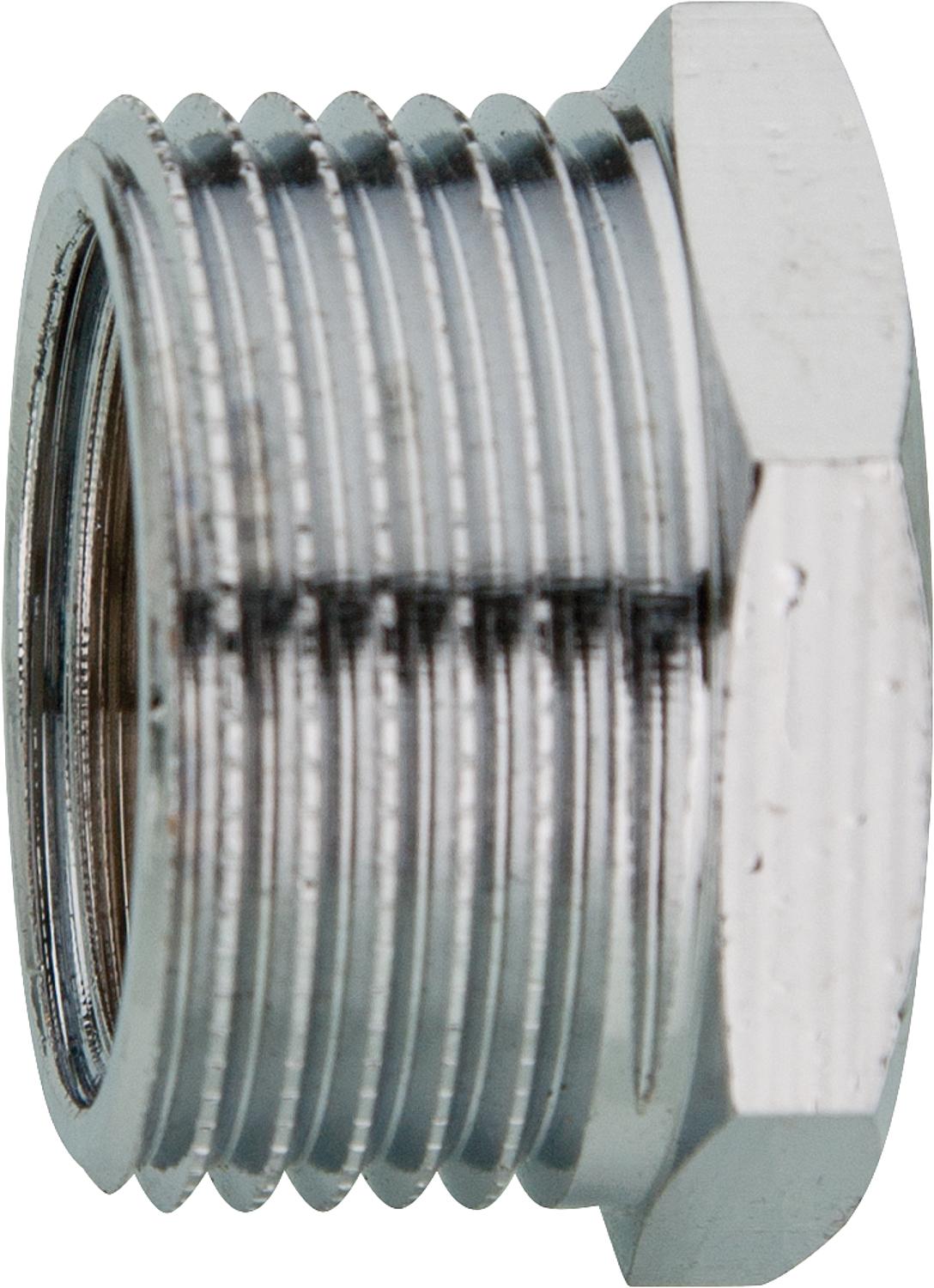chrome-plated reducer piece 1/2" x 3/8" male/female thread