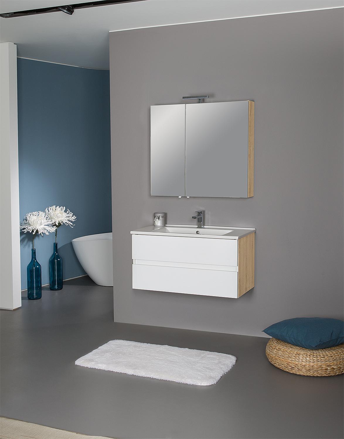 Bathroom furniture set EGAN series MAB, Olmo Tobacco, 2 drawers, width 853mm