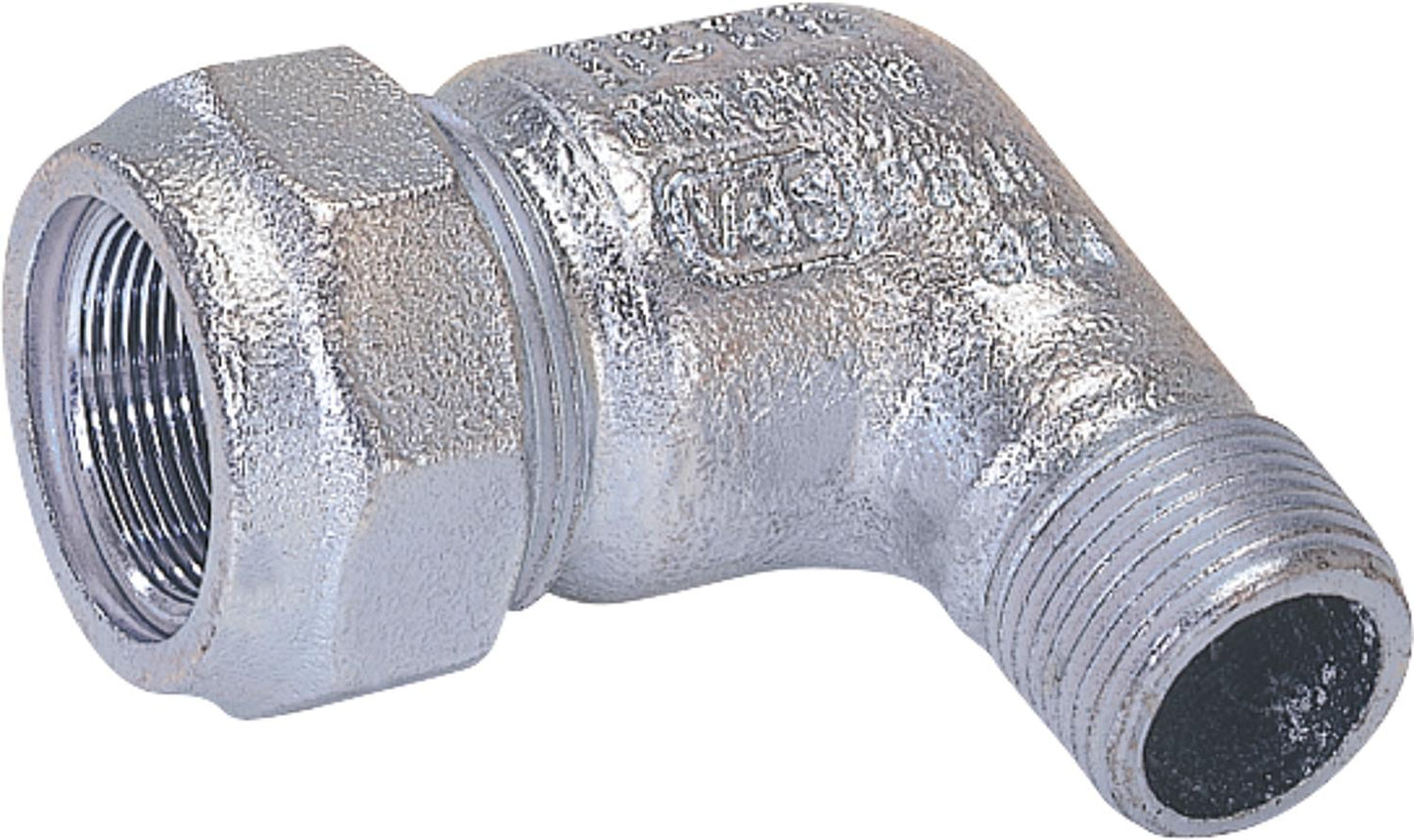 Malleable iron compression fitting, elbow, gas PN 5, water PN 16, type WA 1" male thread