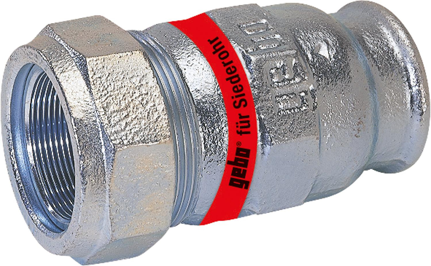 Raccord à compression en fonte malléable avec filetage femelle, eau, PN6, type I, pour tuyau en acier de 1 1/4" x tube de chaudière de 44,5 mm