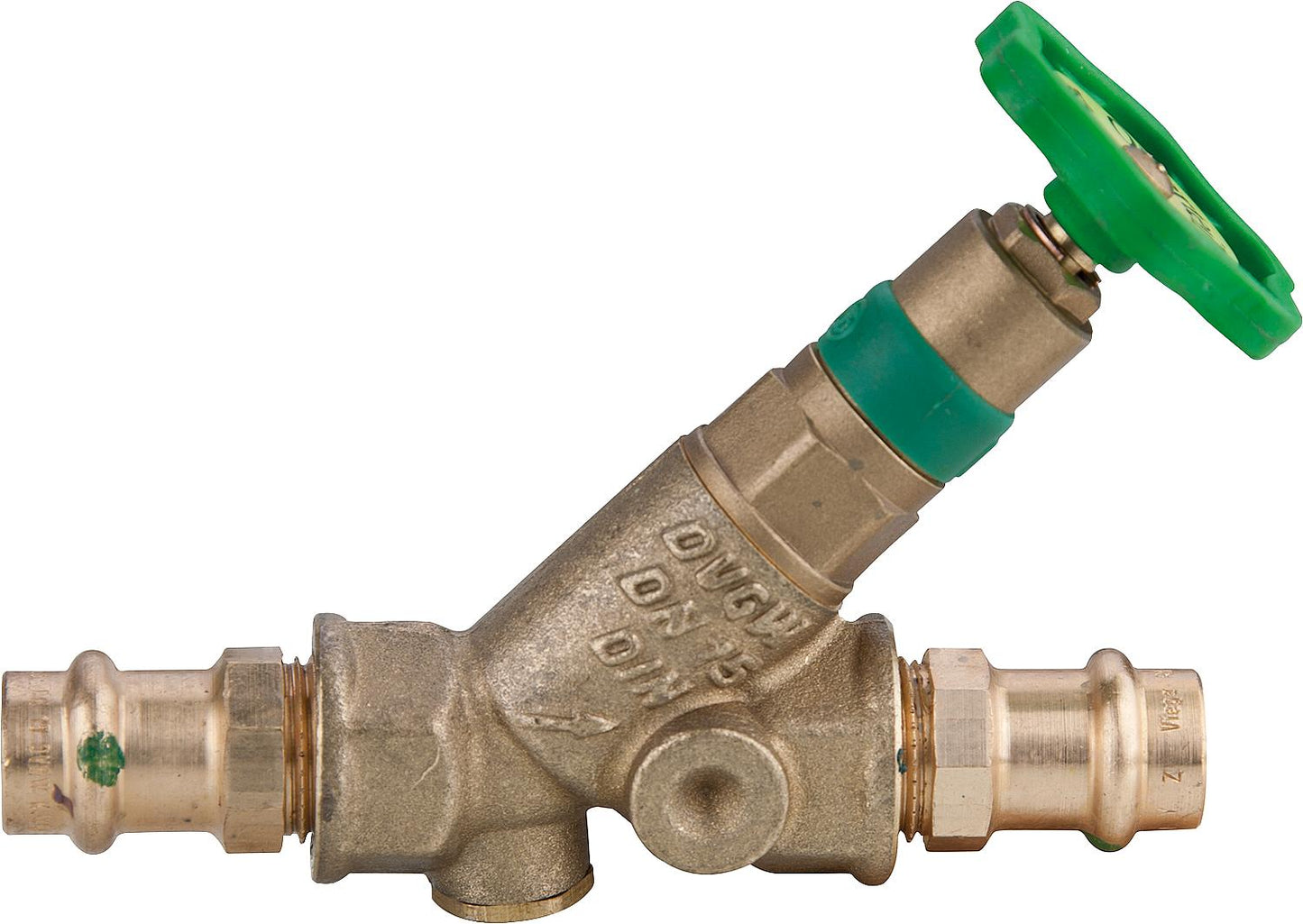 KFR valve with test screw without drain, non-rising spindle 1628 DN 15, 15 mm press connection V-contour