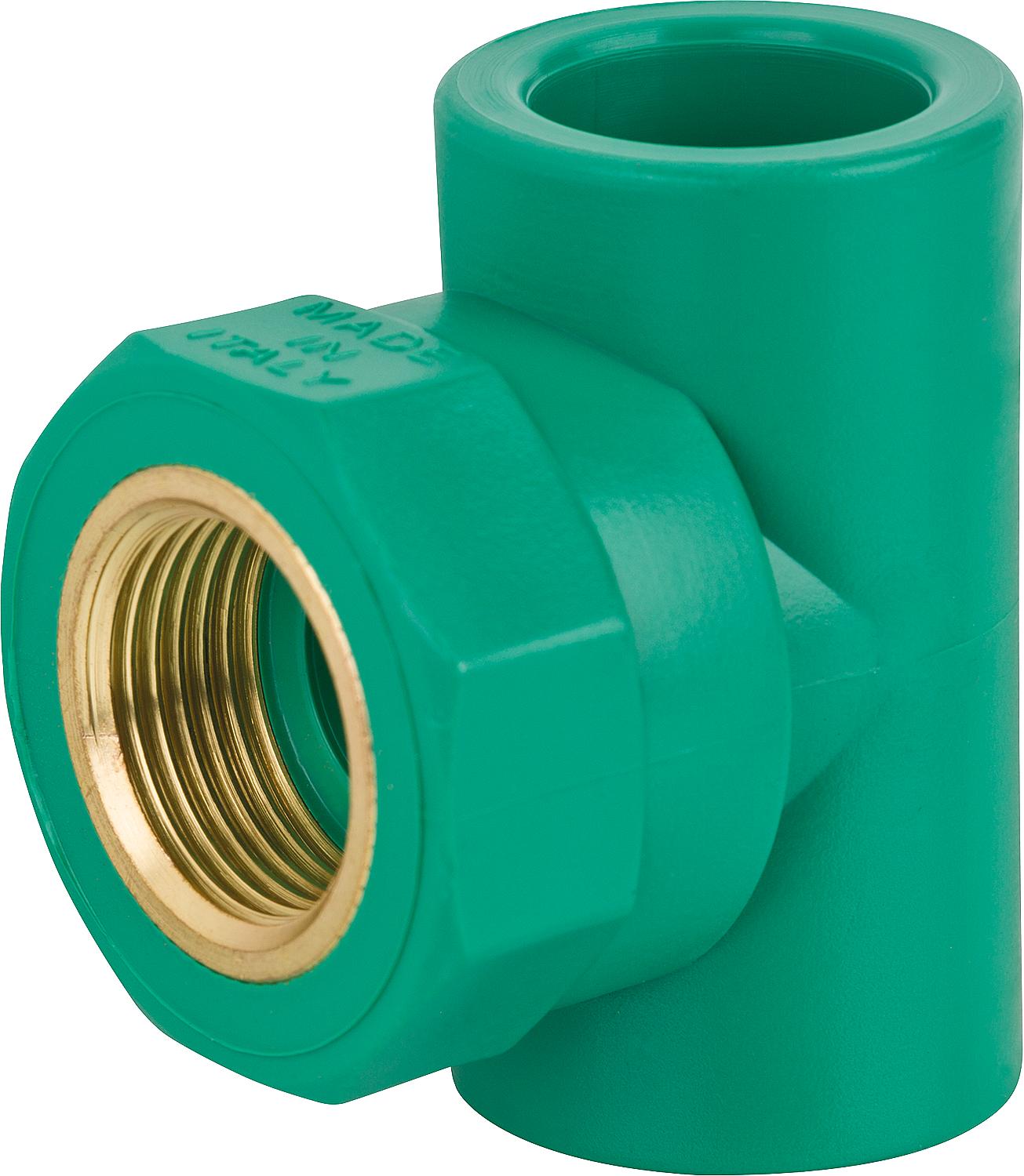 PPR pipe tee, female thread, PN25, 20 mm x 1/2" x 20 mm