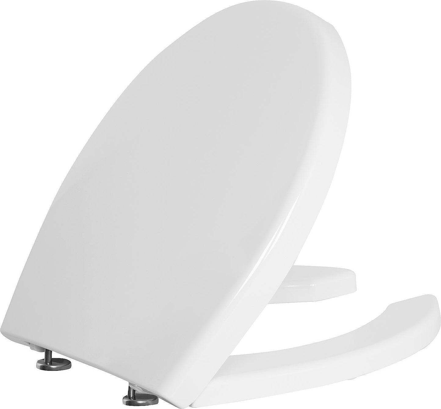 Abattant de toilettes Elida en thermoplastique blanc, avec mécanisme de fermeture amortie, dimensions (L x H x P) : 380 x 30 x 450 mm