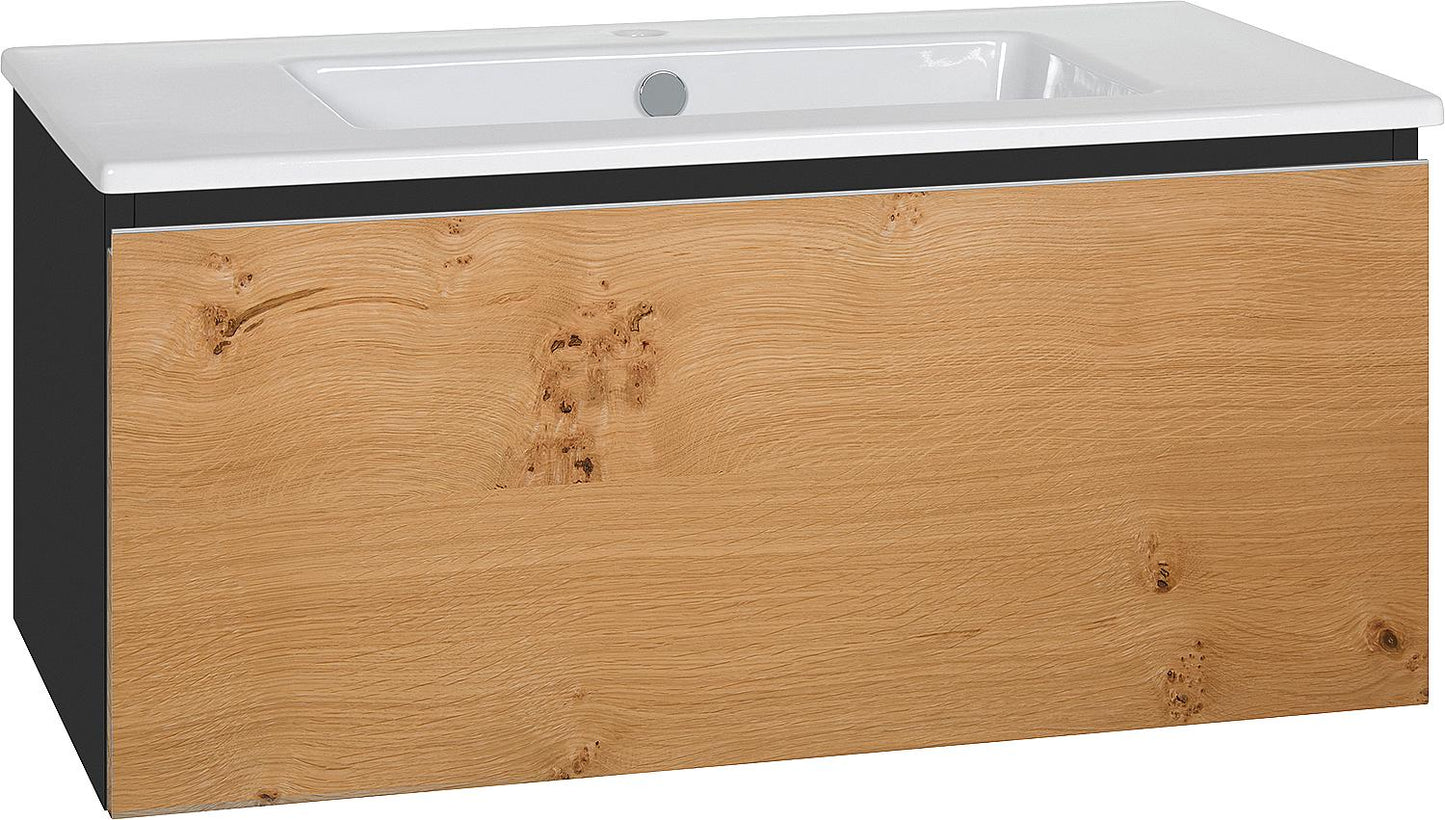 WTU + Keramik WT ELA Korpus schwarz smt Front weiss hochglanz Dekor, 910x420x510 mm