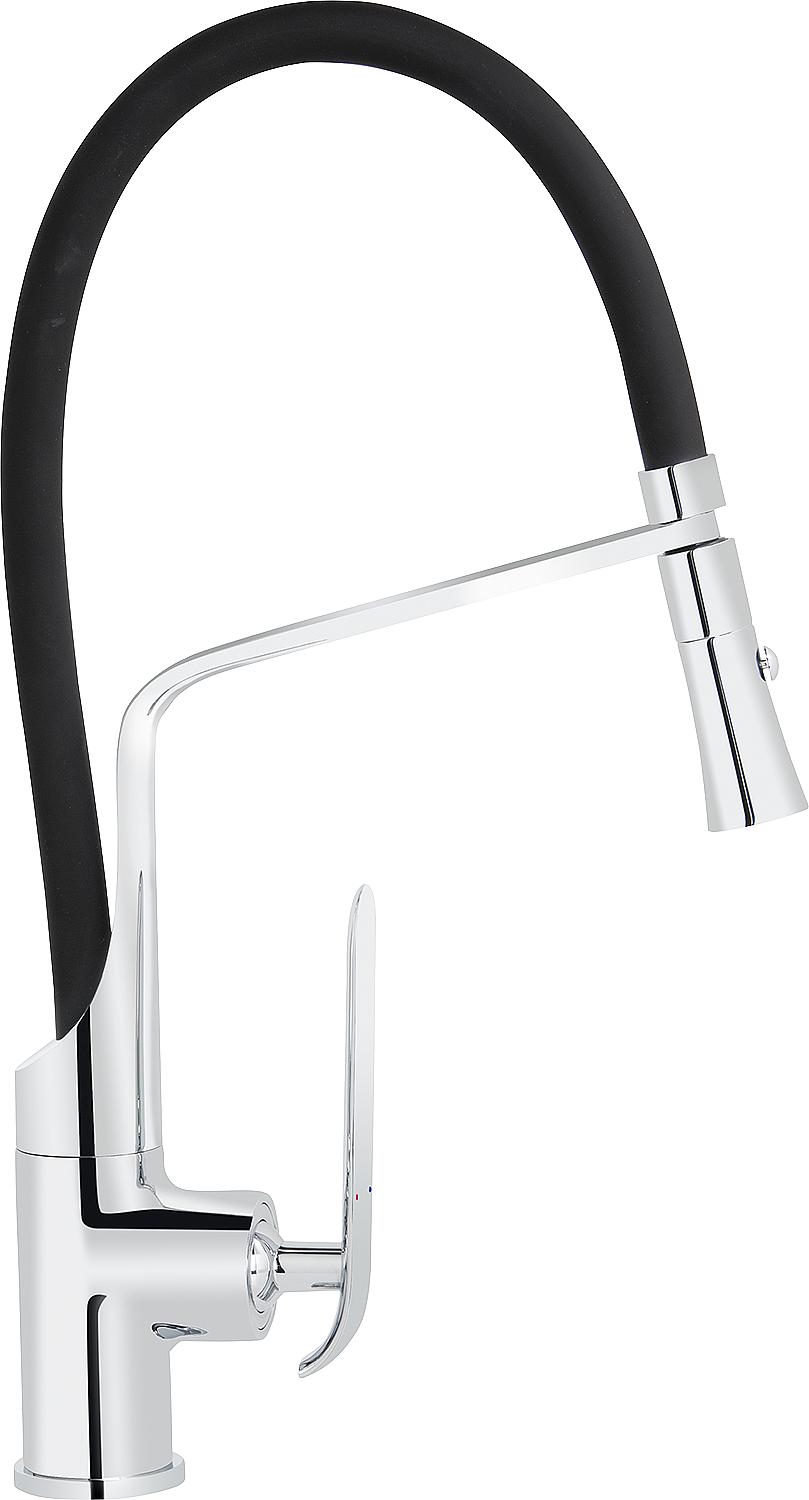 Spültischmischer Bureo herausnehmbare Geschirrbrause Ausladung 210 mm verchromt Brauseschlauch in schwarz