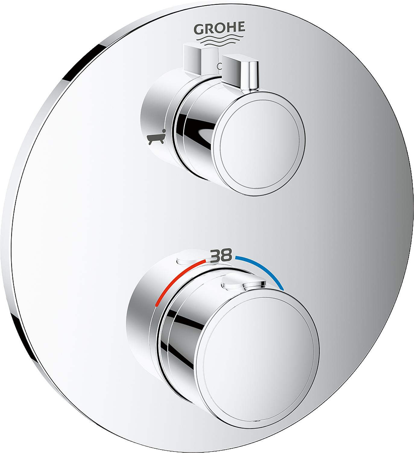Thermostat de bain encastré Grohe Grohtherm, rosace Ø 158 mm, chromé, rond