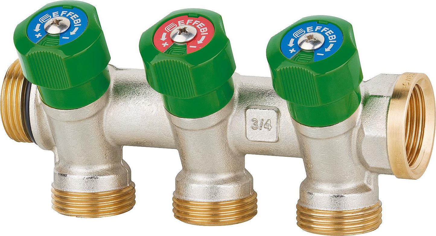 Drinking water distributor 4-way DN15 (1/2"), PN16 flat sealing