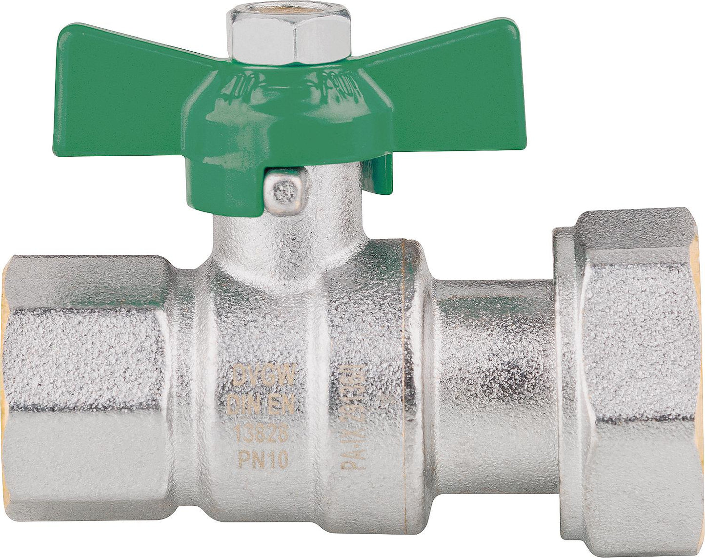 Vanne à bille pour eau potable IG DN20(3/4")xÜWM DN25 (1") laiton chromé, certifiée DVGW.