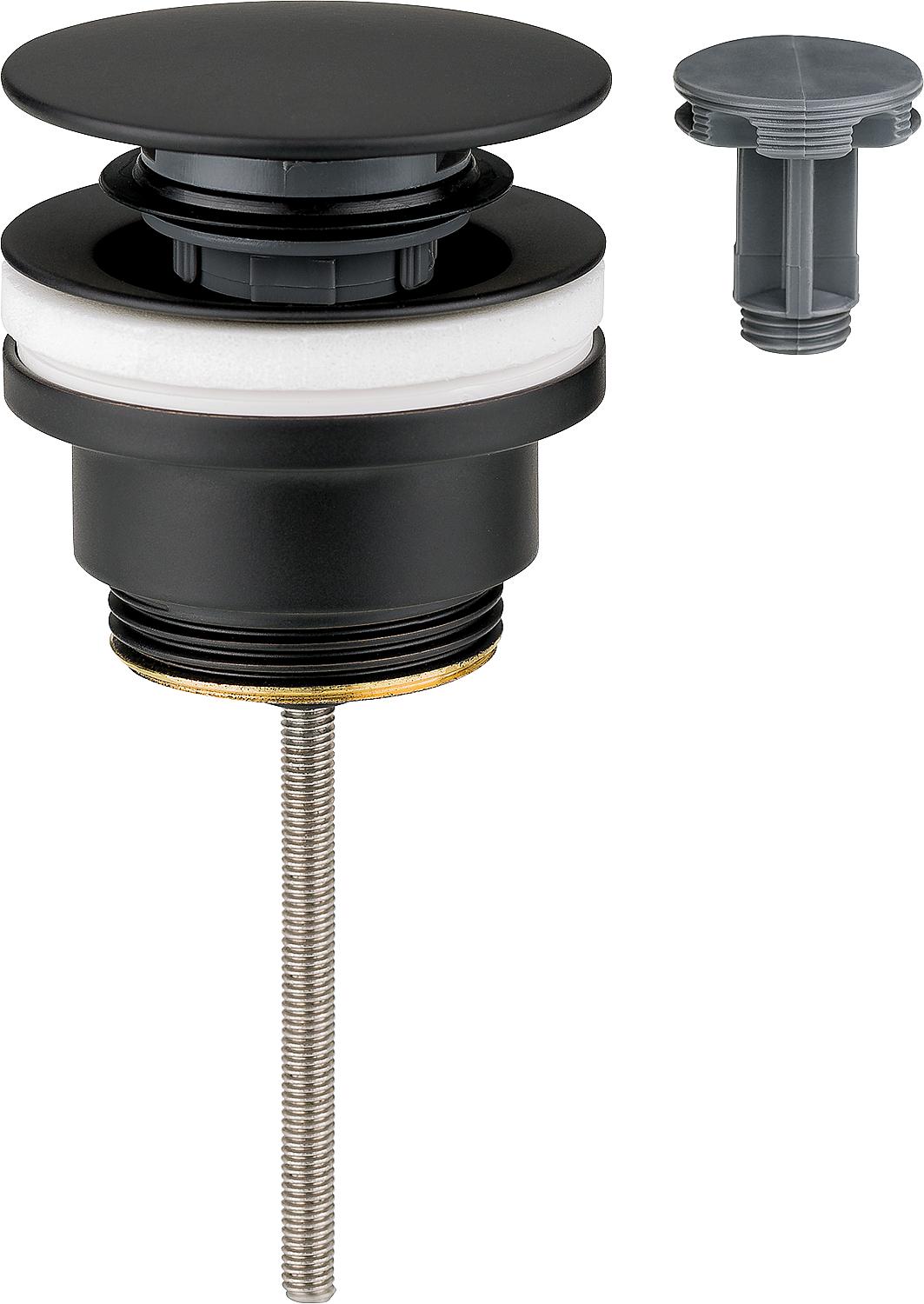 Valve à tige fixe (à clic/noir mat), DN32 (1 1/4"), sans trop-plein, L : 0-70 mm
