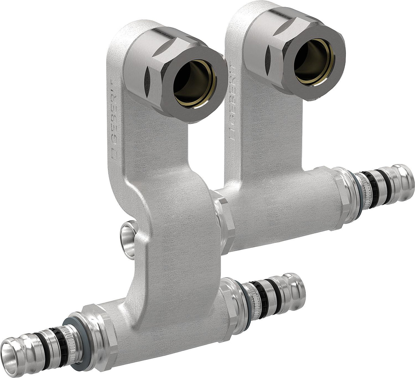Mepla T-piece set for base systems, flow and return, d20-15mm, clamping ring