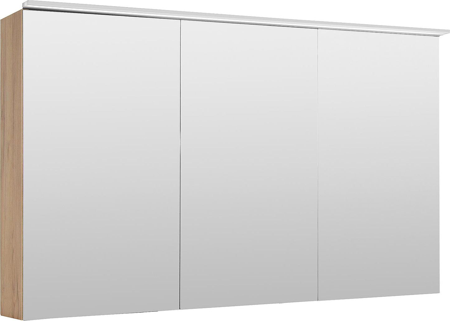 Armoire à miroir Lossa avec éclairage LED en saillie, 3 portes, chêne noueux, finition Cortina, 1200 x 750 x 194 mm