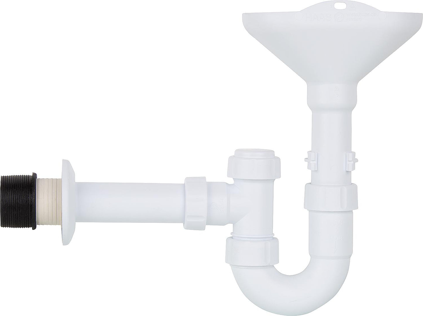 Siphon à entonnoir DN40/50/56, en plastique blanc, avec vanne à bille/orifice de nettoyage