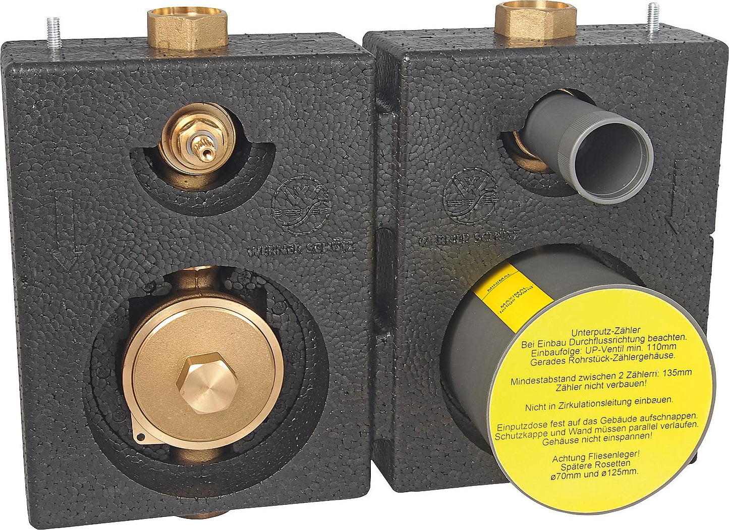 Water meter mounting block DN20 (3/4"), red brass, lead-free, coax 2"