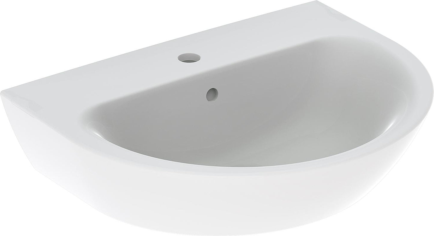 Lavabo Geberit Renova blanc, dimensions (L x H x P) : 600 x 190 x 480 mm, 1 trou de robinetterie, avec trop-plein.