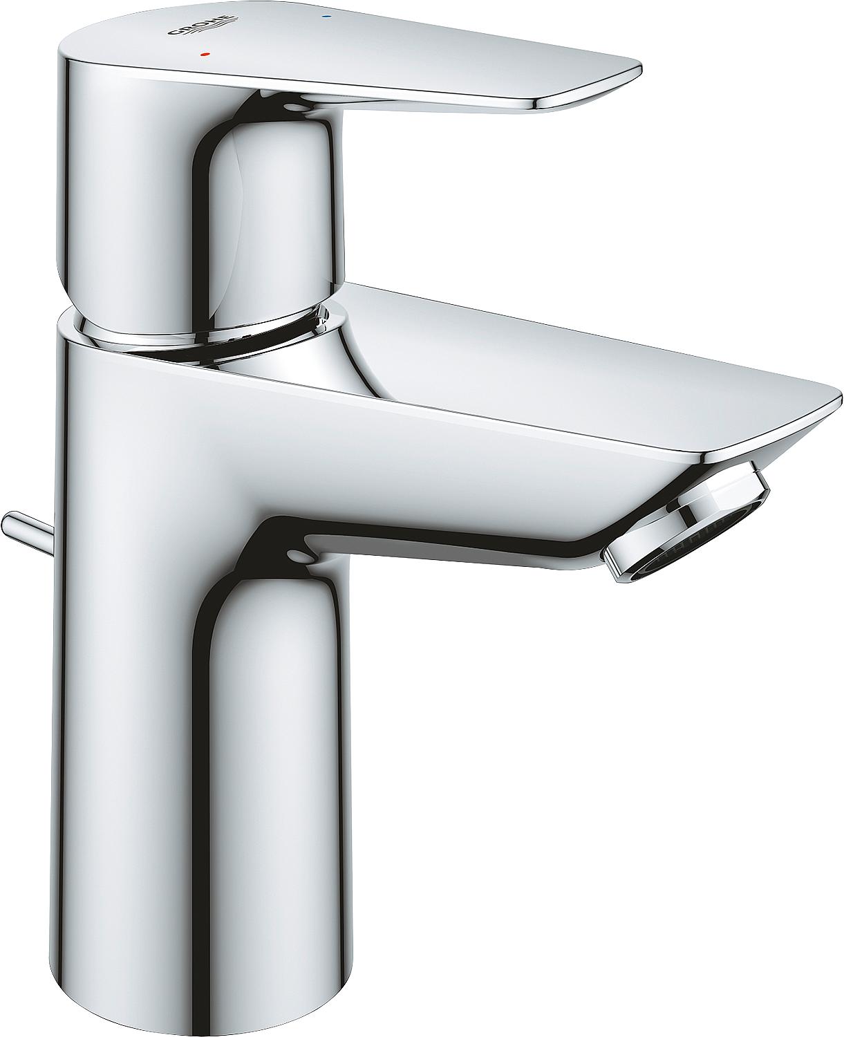 Grohe BauEdge S-Size basin mixer, 93 mm projection, chrome, center position cold, push-open drain