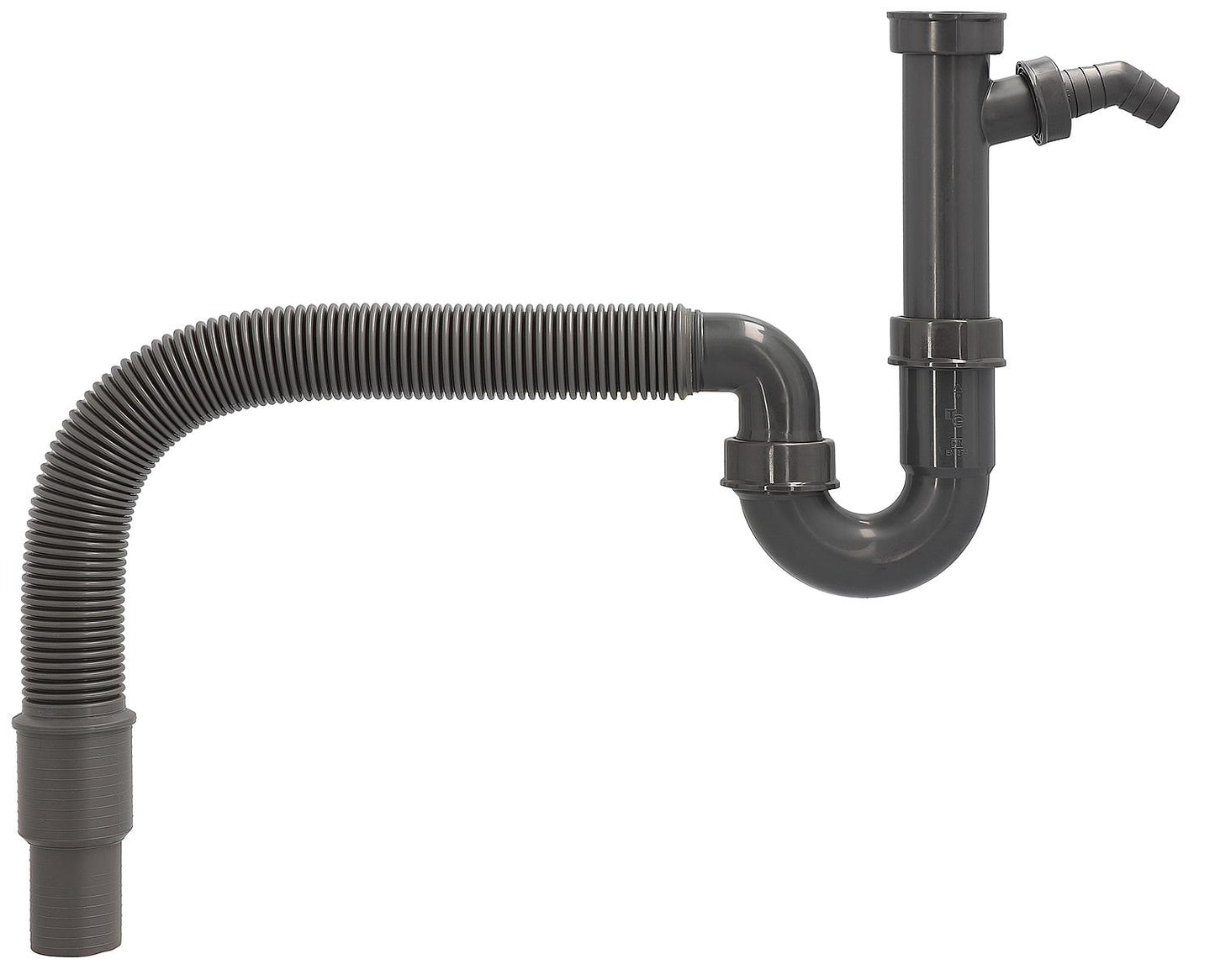 Sink siphon 1 1/2" x 40/50mm, flexible outlet pipe with hose connection made of recycled material