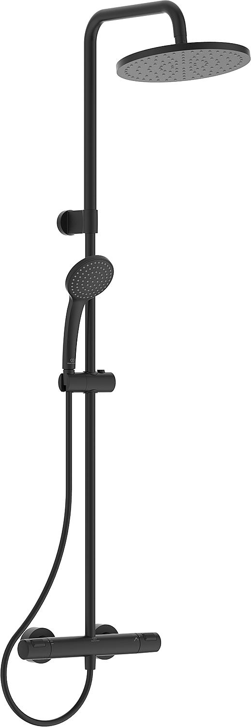 Ideal Standard Ceratherm T25 shower system: hand shower, 200 mm diameter overhead shower and thermostat, matte black