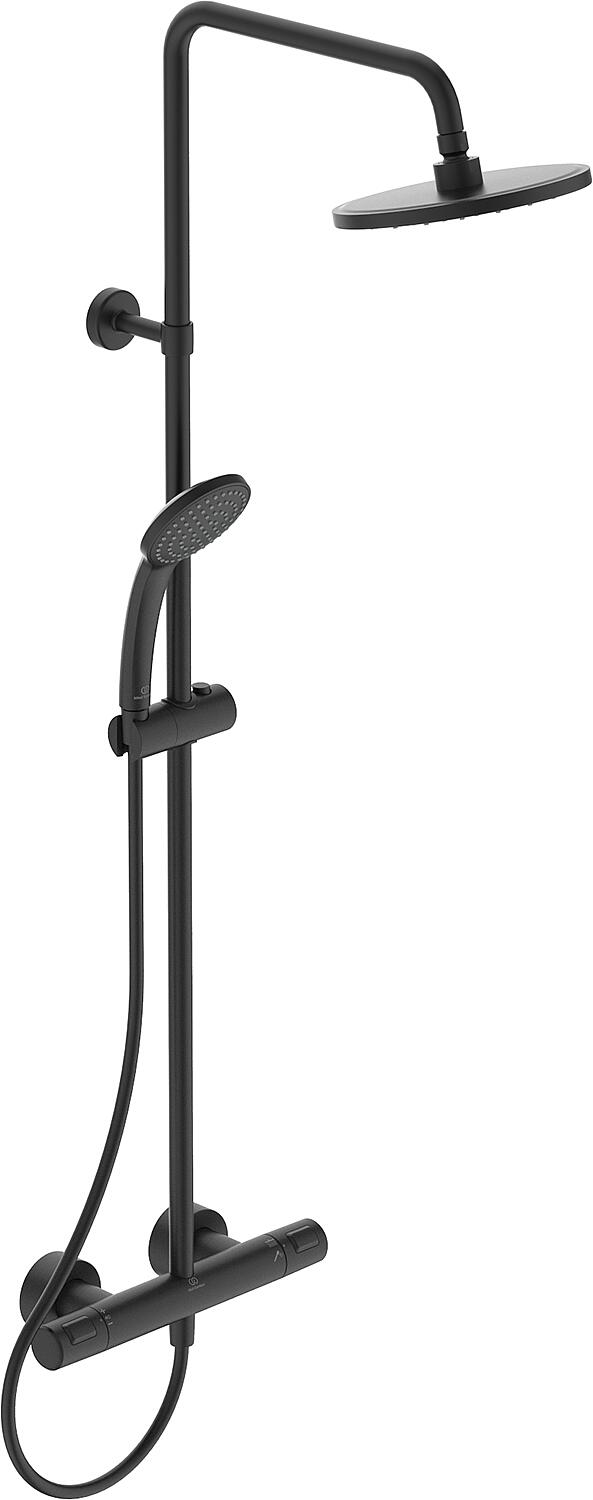 Ideal Standard Ceratherm T25 shower system: hand shower, 200 mm diameter overhead shower and thermostat, matte black