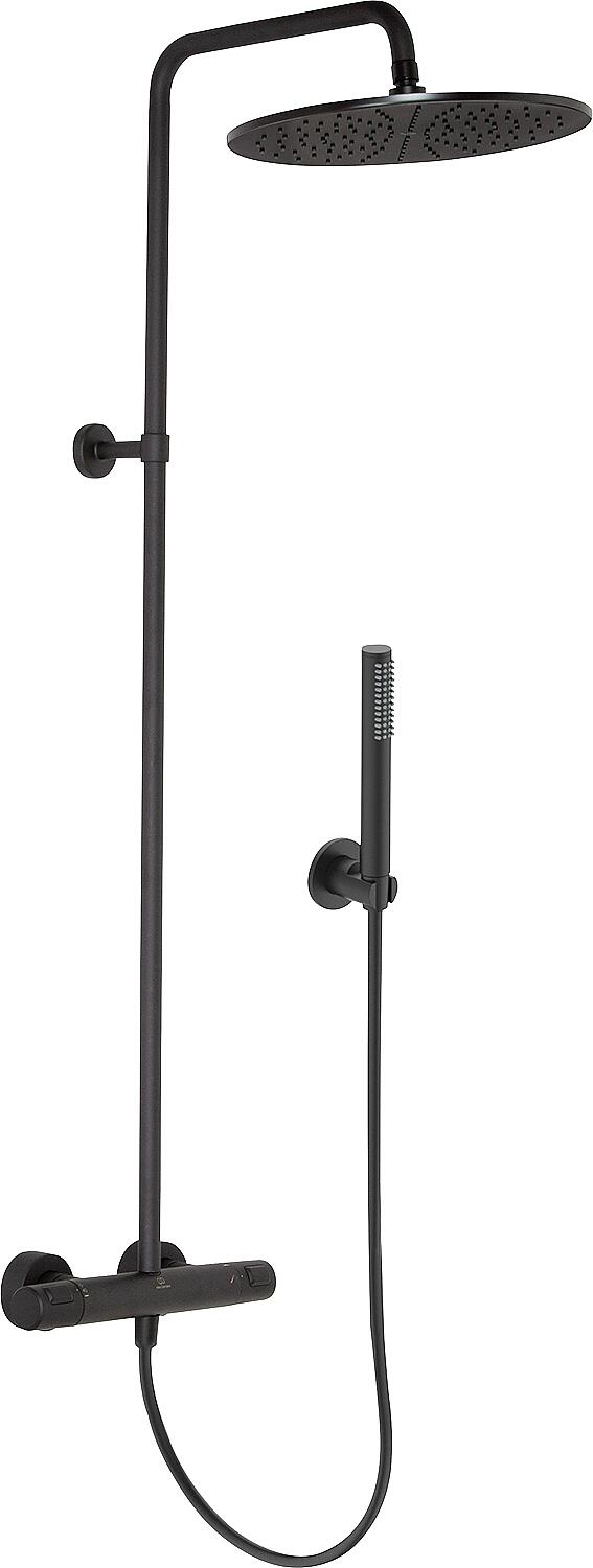 Brause-System Ideal Standard Ceratherm T25 Stabhandbrause, Kopfbrause Ø 200 mm und Thermostat schwarz matt