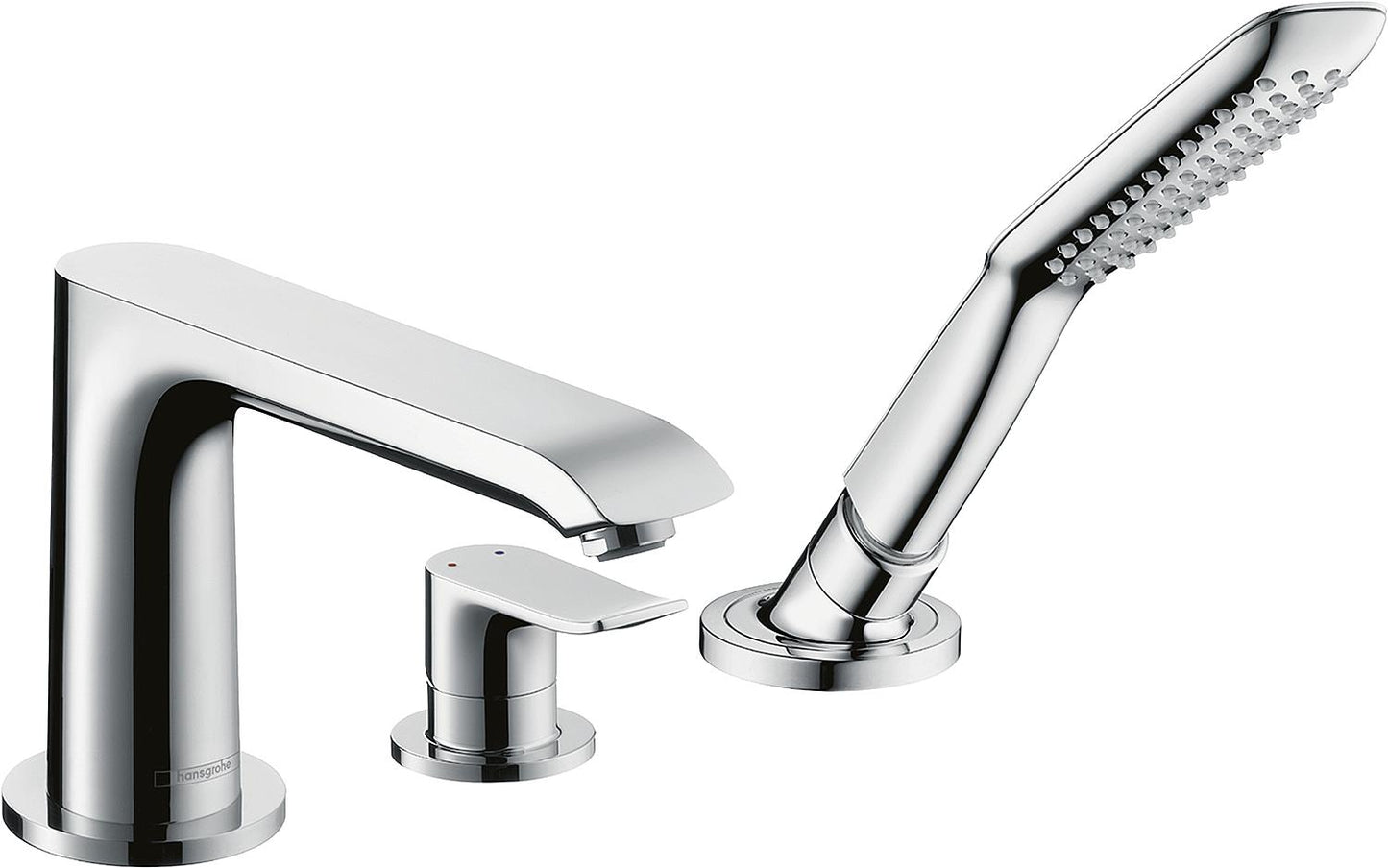 Mitigeur de baignoire Hansgrohe Metris à trois trous, fixation sur plage, saillie 194 mm, chromé