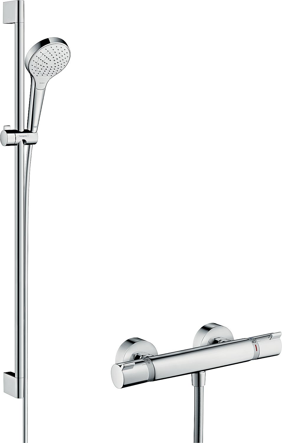 Ensemble thermostat de douche Hansgrohe Croma Select S Vario, barre de douche de 900 mm, douchette de 110 mm et flexible de douche chromé
