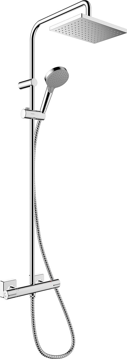 Hansgrohe 230 1jet Vernis Shape shower system: hand shower, 230x170 mm overhead shower and chrome thermostat