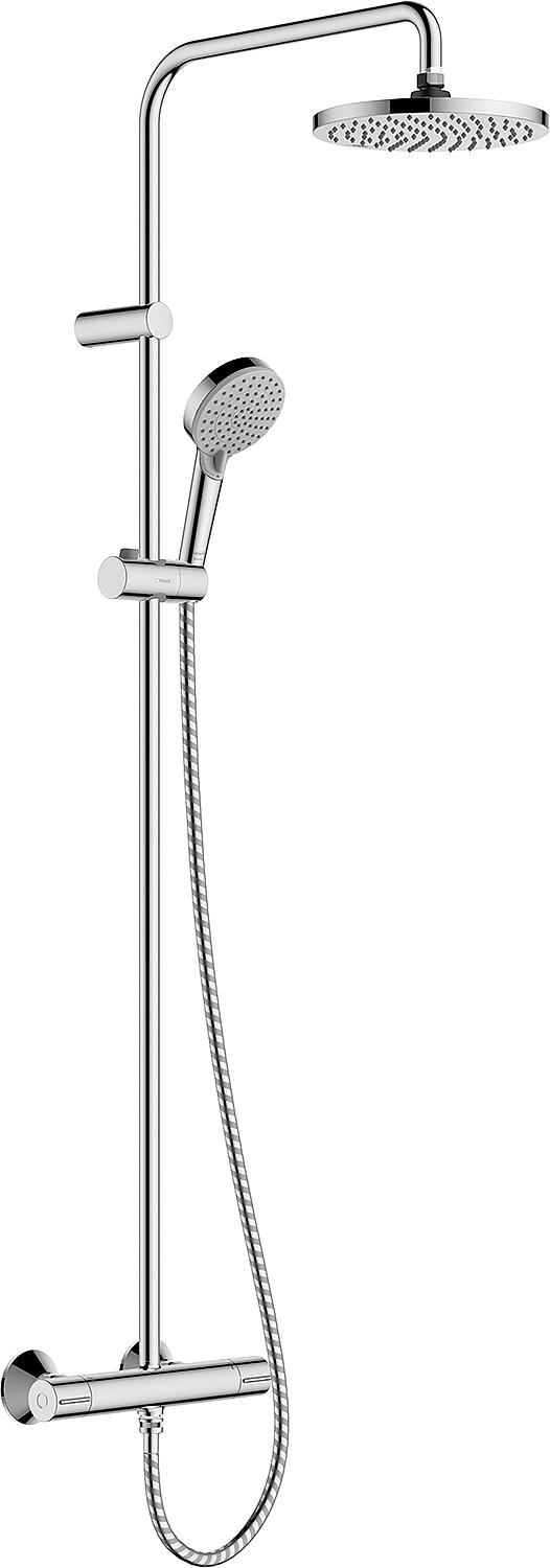Hansgrohe 200 1jet Vernis Blend shower system: hand shower, overhead shower Ø 205 mm and thermostat, chrome
