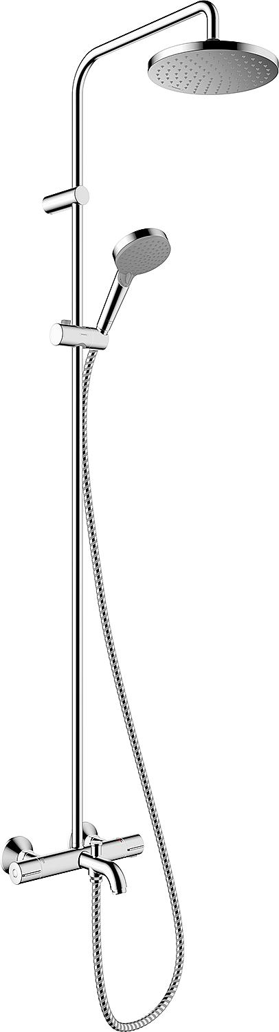 Hansgrohe 200 1jet Vernis Blend shower system: hand shower, overhead shower Ø 205 mm and thermostat, chrome