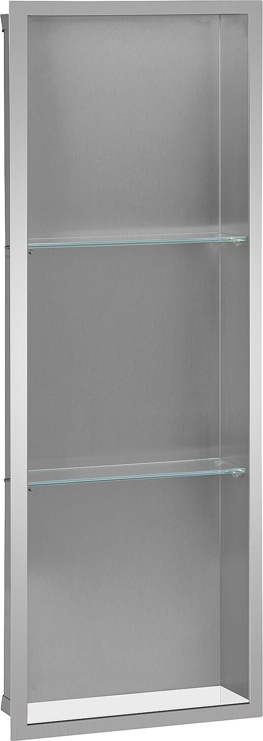 Niche murale à 3 compartiments (L x H x P) : 324 x 924 x 150 mm, panneau arrière en verre blanc
