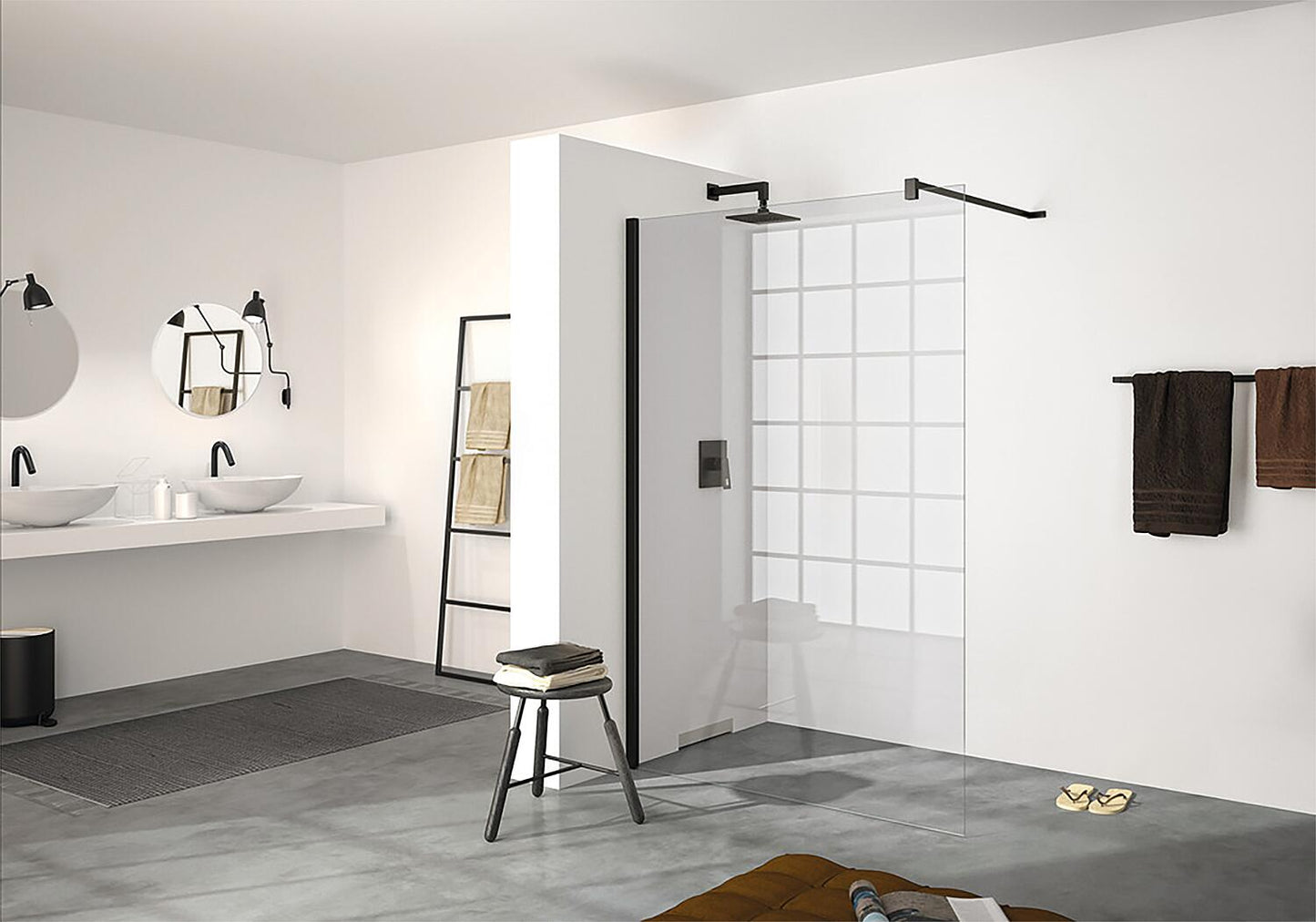 Walk-in glass shower enclosure Hüppe Select+ with wall profile set, WxHxD: 1090-1210x2000x6 mm ETC silver matt