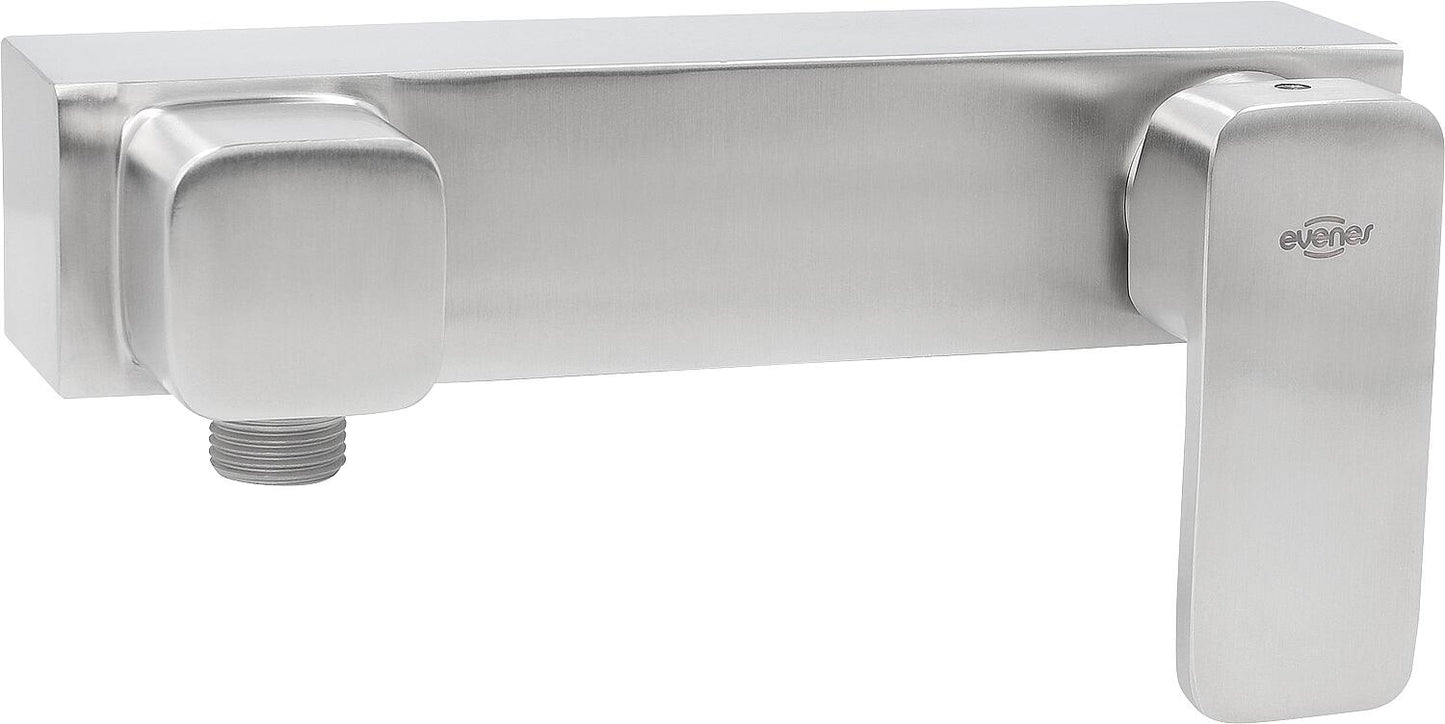 Surface-mounted shower mixer inox Cubo, projection 145 mm, stainless steel matt