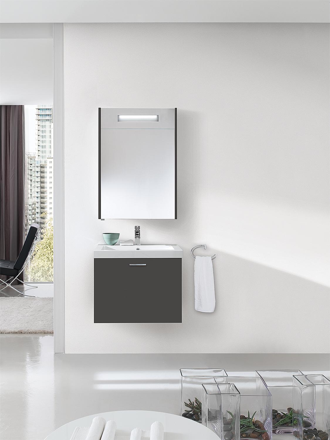 Bathroom furniture set EKRY series MBK 1 drawer anthracite high gloss width 600 mm