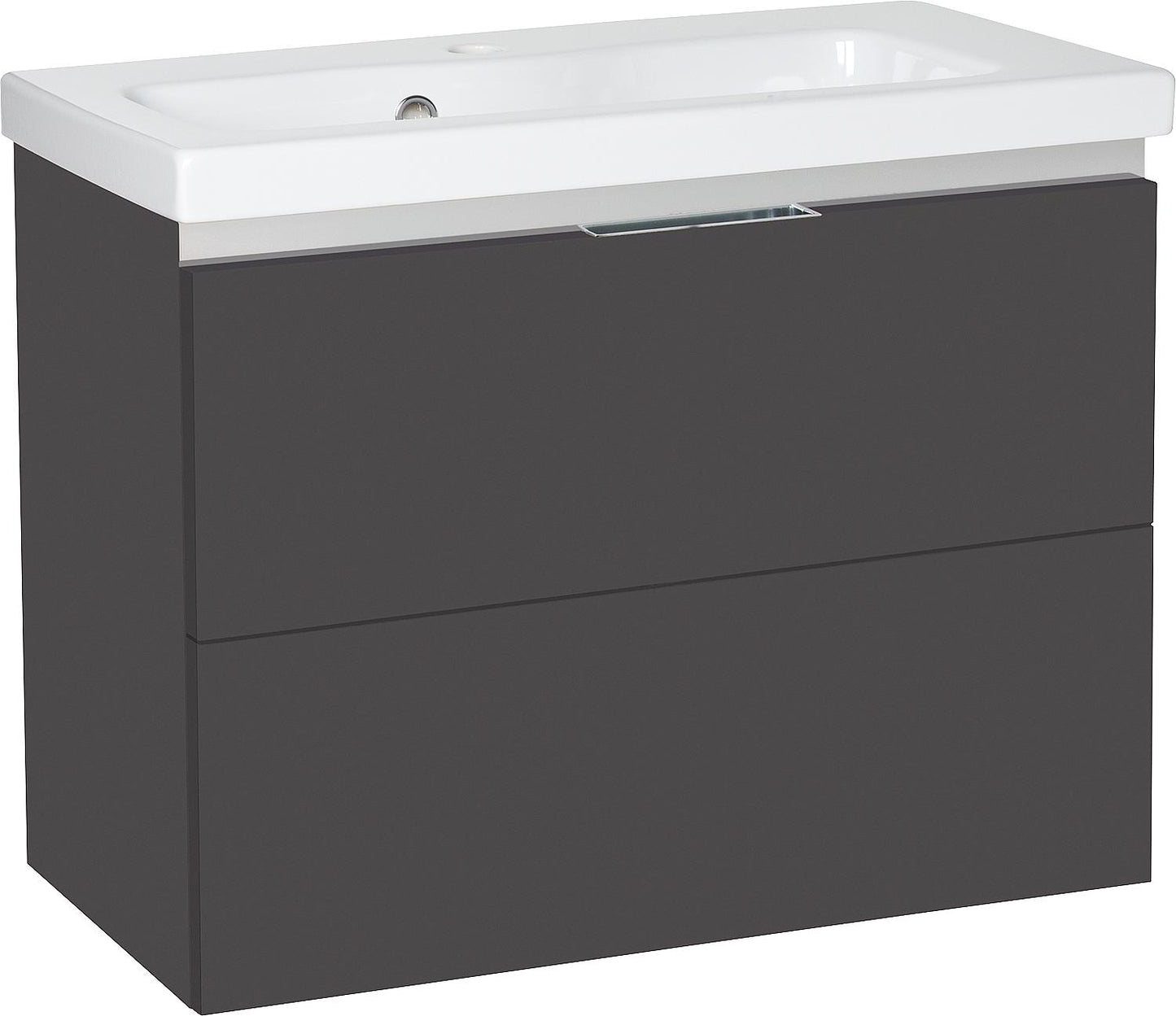 Meuble vasque en céramique WTU + EOLA anthracite brillant, 2 tiroirs, 710 x 580 x 380 mm