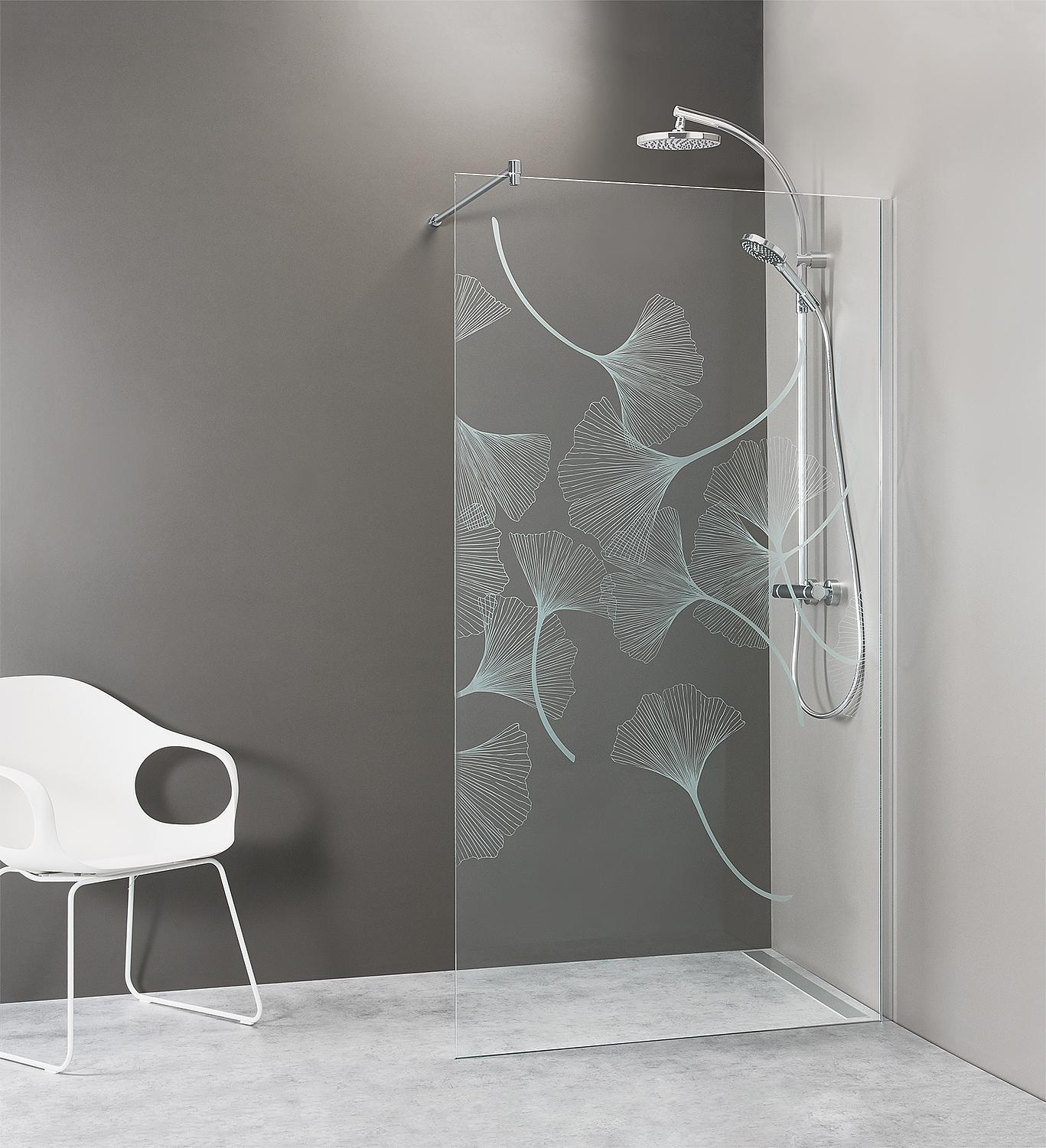 Walk-In Glasduschwand Efim mit Wandprofil + Stabi.-Stange rund 1480x2000x8 mm Siebd. Ginko ESG mit ETC