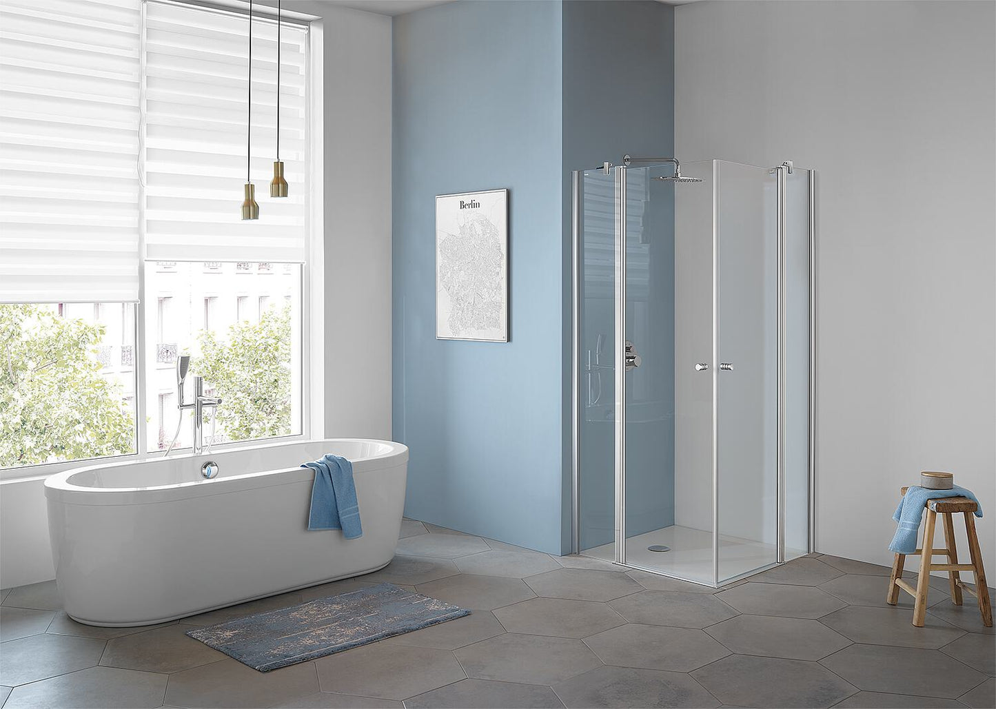 Corner shower enclosure TwiggyPlus 2x hinged doors 2x fixed panels Door 4mm Fixed panel 6mm 765-785/865-885 mm
