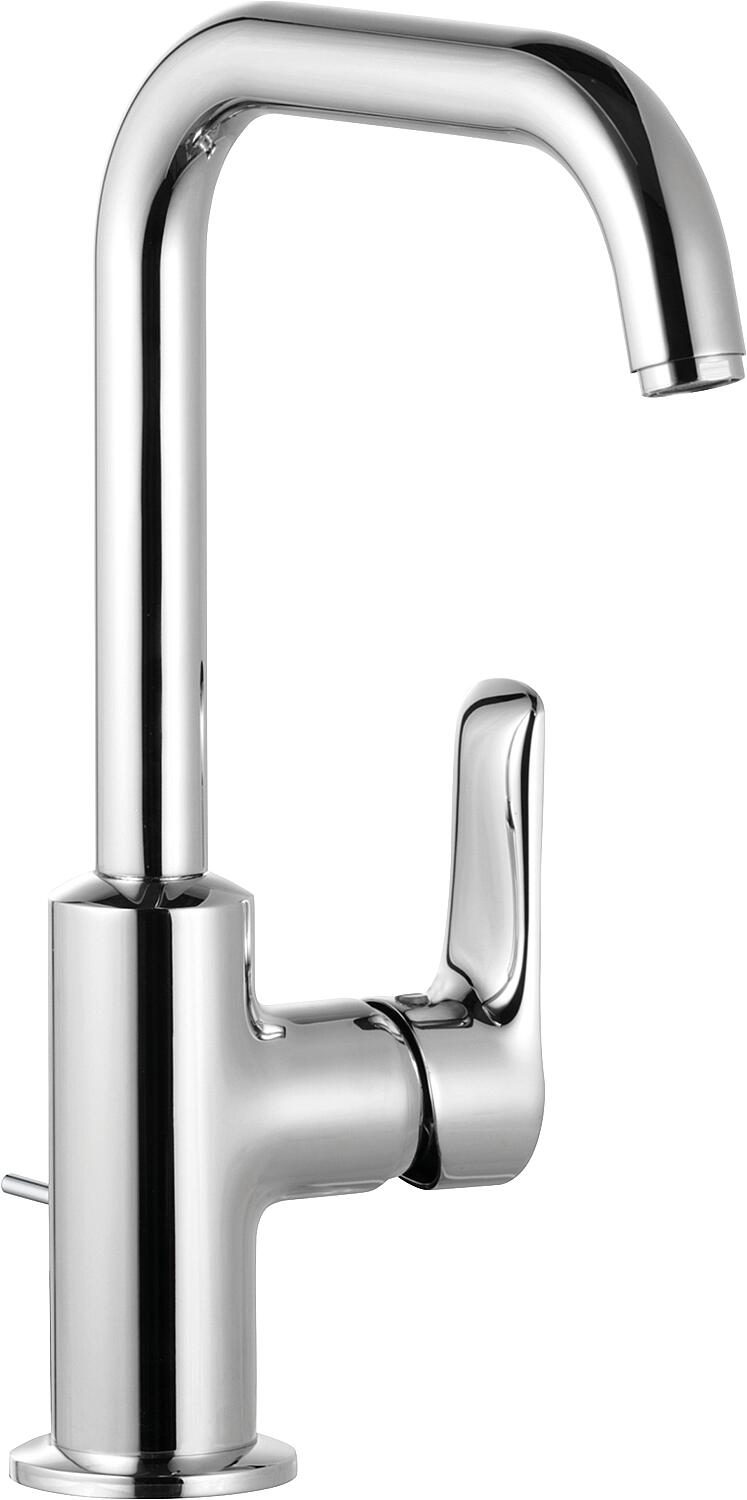 KLUDI PURE & SOLID basin mixer with side actuation, swiveling, with pop-up waste fitting, chrome