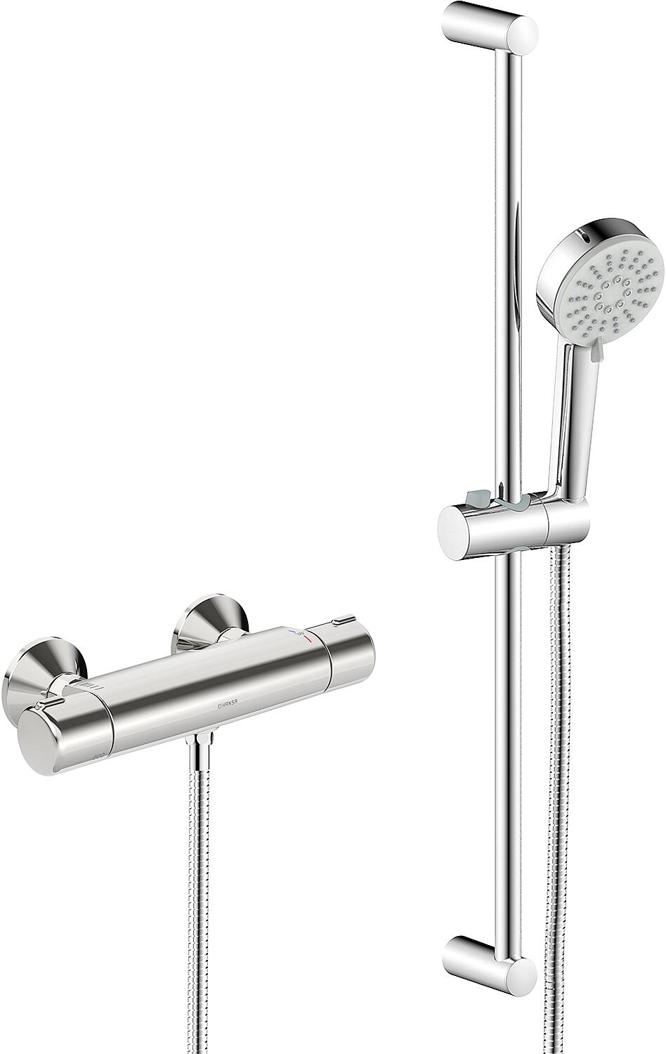 Hansabasic shower thermostat set, 700mm shower rail, hand shower and shower hose