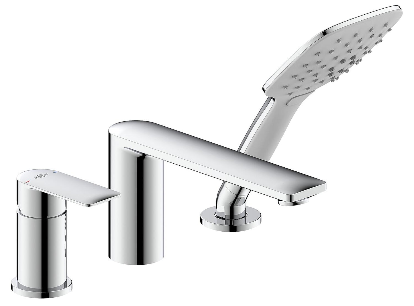 Nomoro 3-hole rim-mounted bath mixer with hand shower, 200 mm projection, chrome