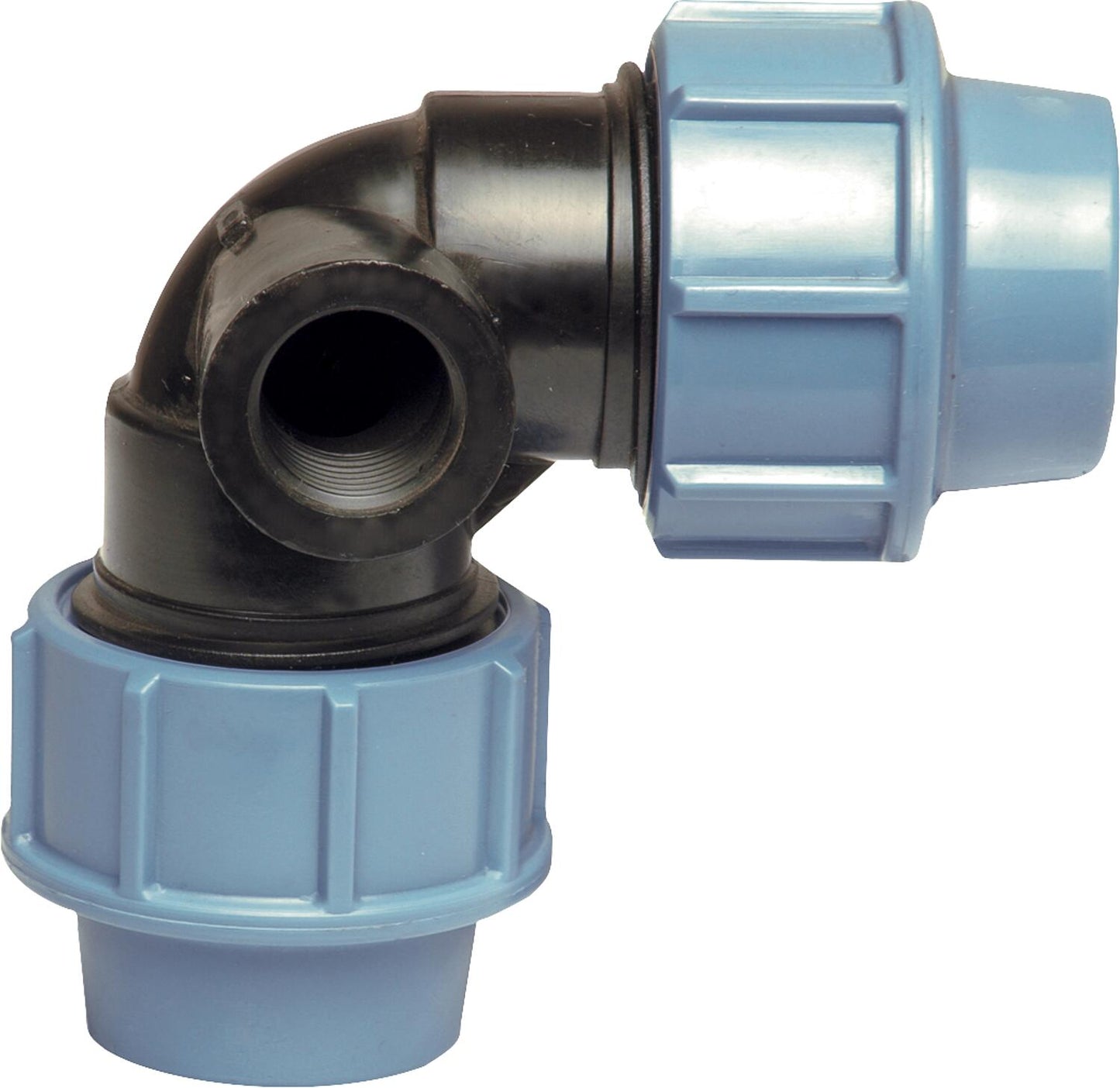 90° angle fitting with lateral internal thread outlet 32mm x 32mm 3/4"