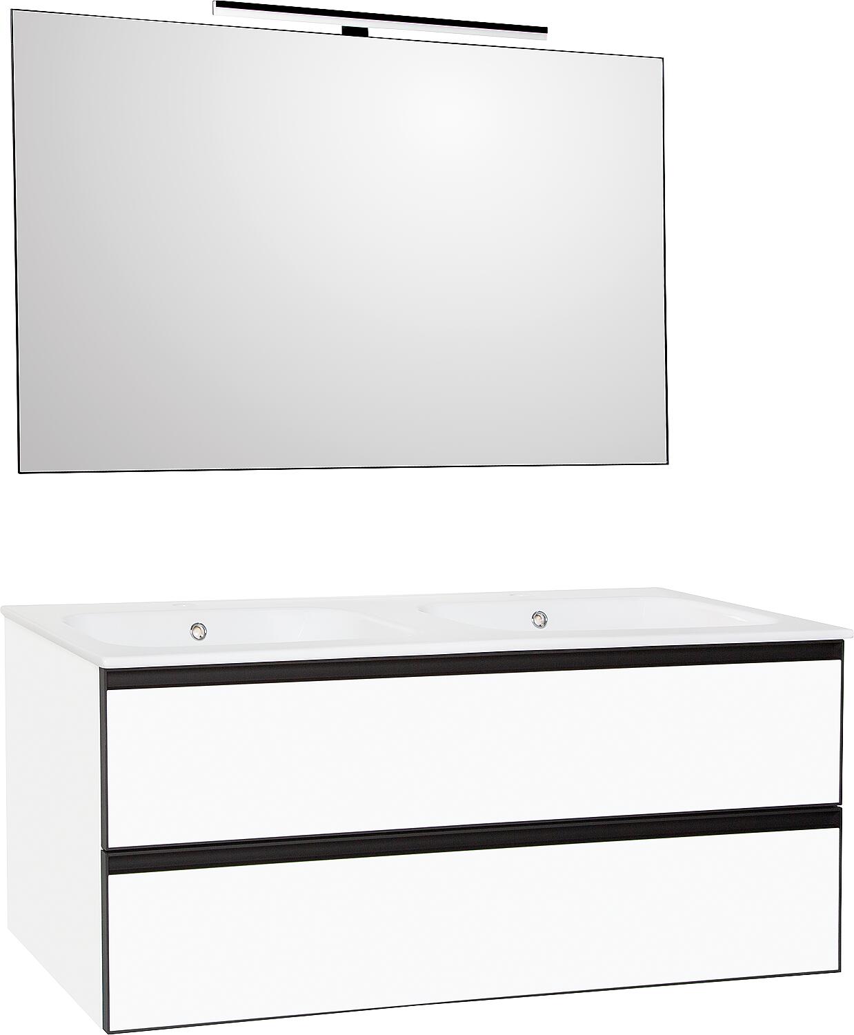 Ensemble de meubles de salle de bains Benaro en blanc mat avec vasque en céramique blanche