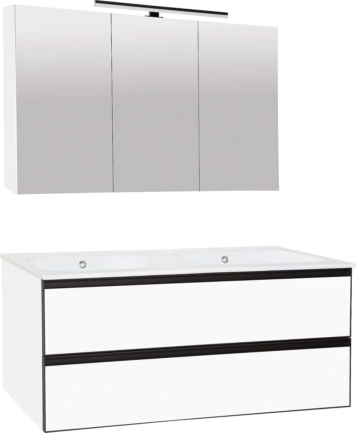 Ensemble de meubles de salle de bains Benaro en blanc mat avec vasque en céramique blanche