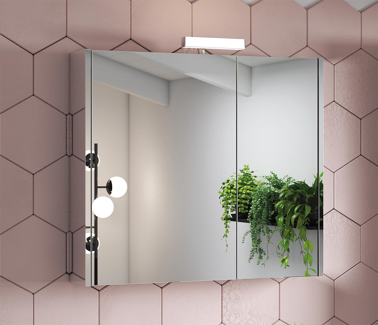 Spiegelschrank Vikja mit LED -Beleuchtung, 2 Türe, seitlich verspiegelt 800x700x155 mm