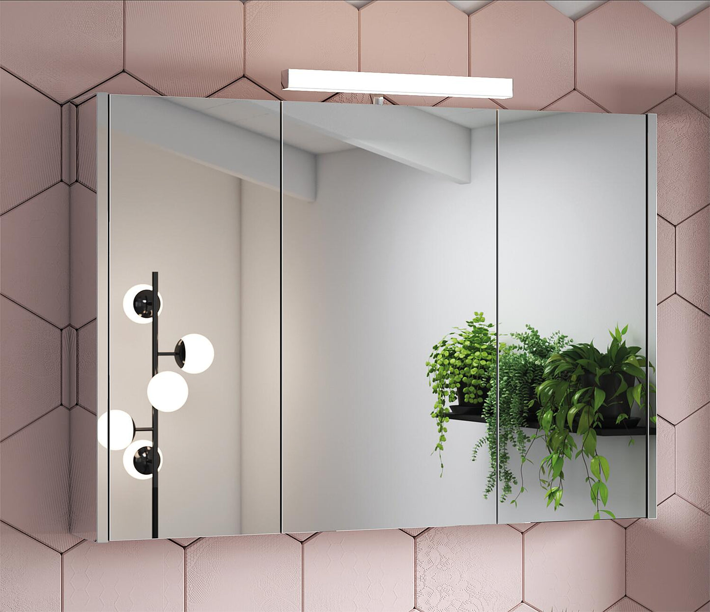 Vikja mirrored cabinet with LED lighting, 3 doors, mirrored sides, 1000x700x155 mm