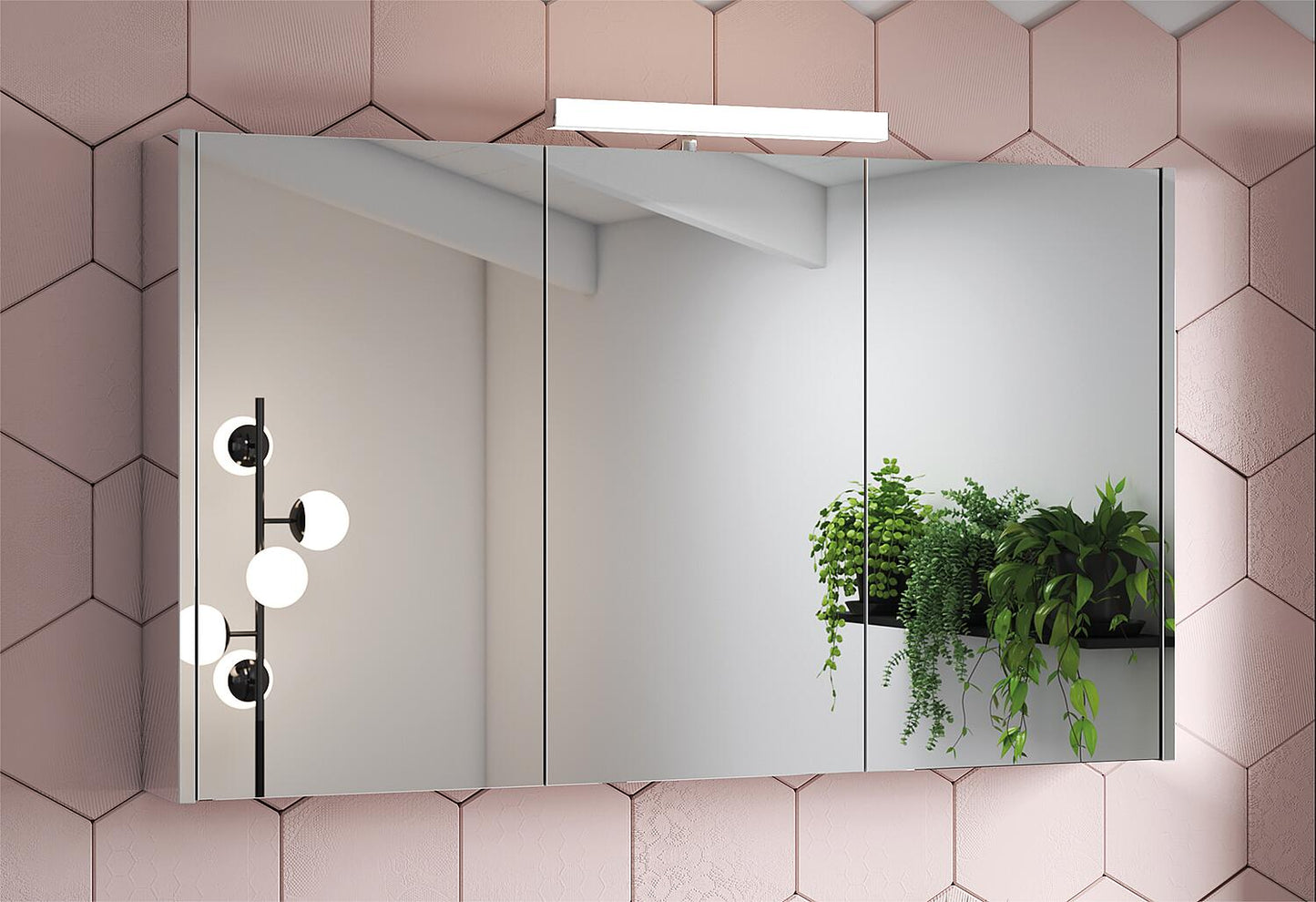 Armoire à miroir Vikja avec éclairage LED, 3 portes, côtés miroir, 1200 x 700 x 155 mm