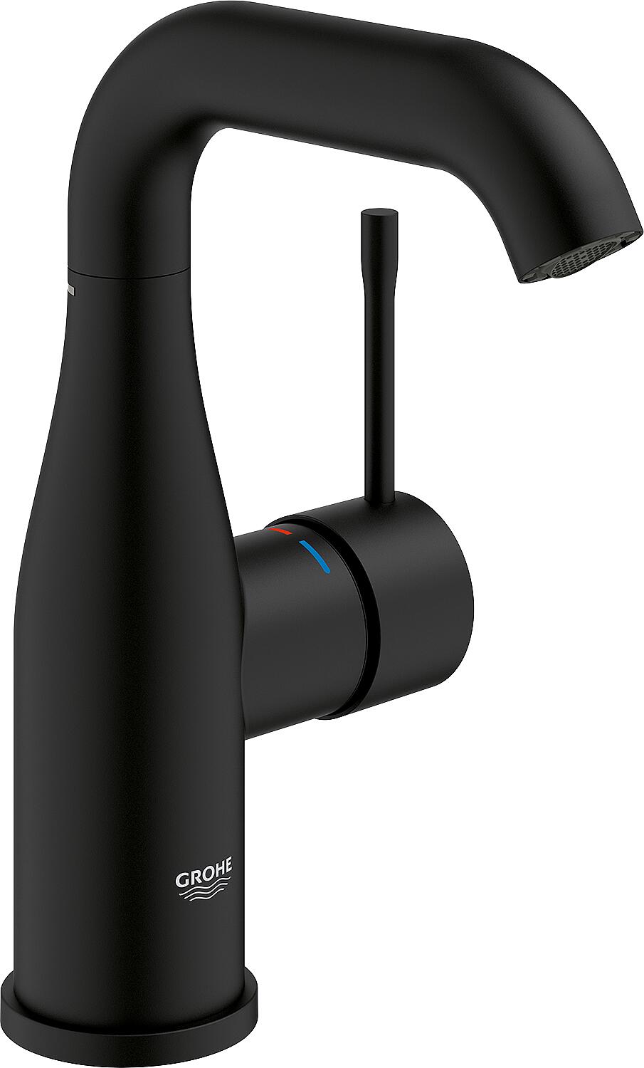 Grohe Essence M-Size basin mixer, phantom black, side-mounted swiveling actuator, without waste fitting